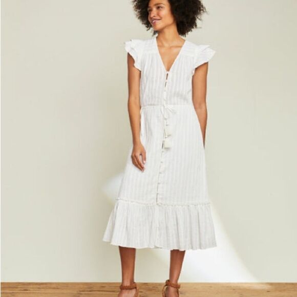 Veronica Beard | EUC TINZIA LUREX-STRIPED DRESS White Size Large L - Picture 2 of 7